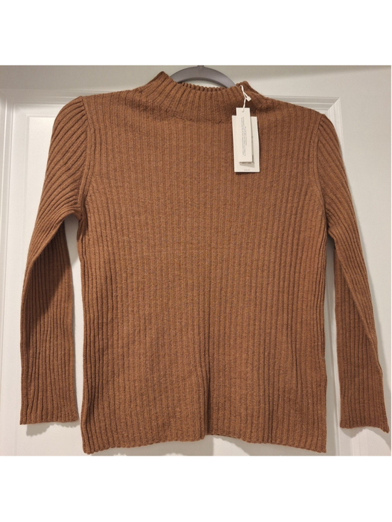 Vince Sweaters - NWT Vince Sweater Womens S Brown Cashmere Silk Mock Neck Ribbed Knit Pullover
